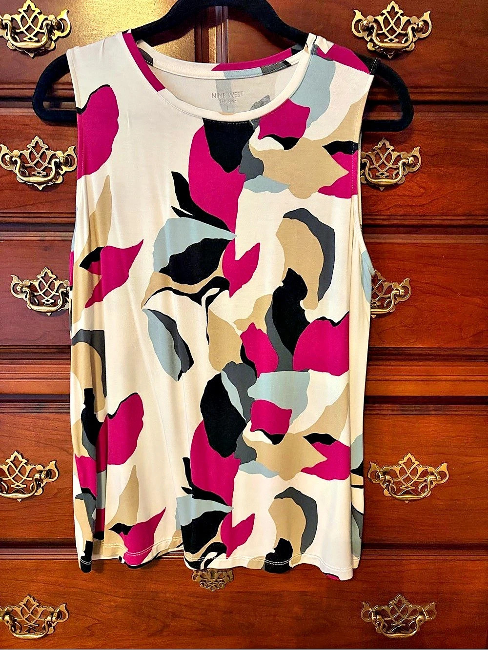Nine West Abstract Print Tank Top in Pink & Black